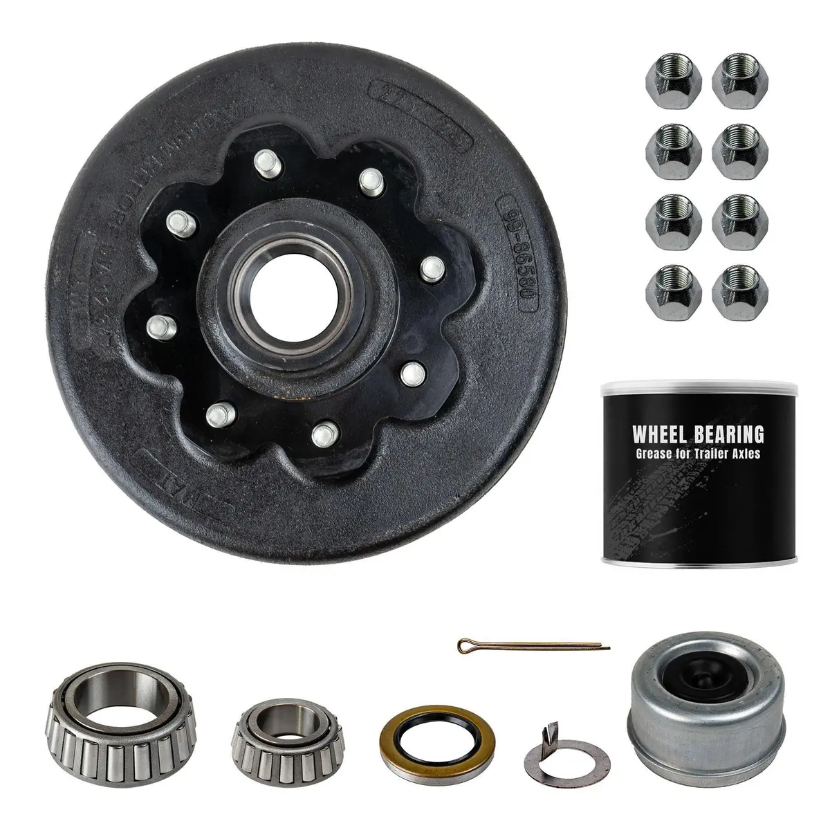 8K True Tk Trailer Axle Grease Hub And Drum - 8 Lug - 9/16" 2