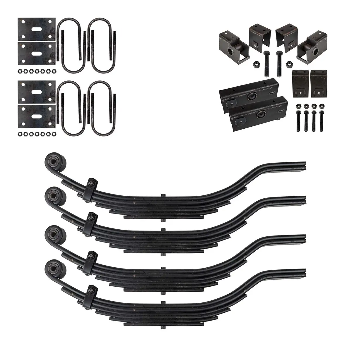 Trailer 6 Leaf Slipper Spring Suspension And Tandem Axle Hanger Kit For 4" Tubes - 9,000 Lb Axles 1