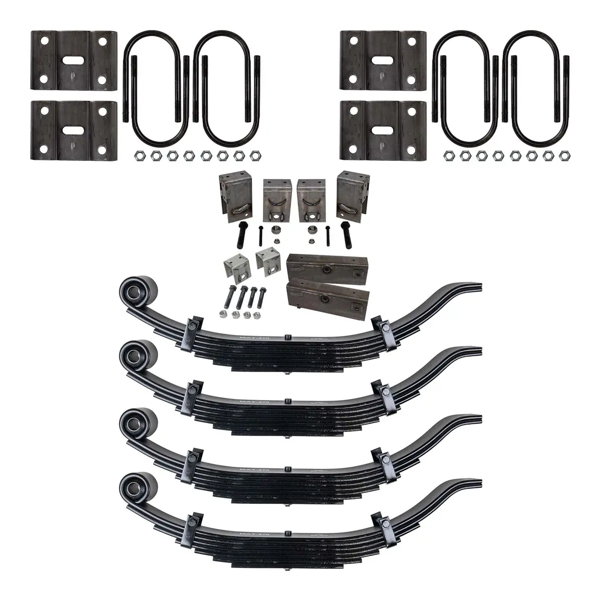 Trailer 7 Leaf Slipper Spring Suspension And Tandem Axle Hanger Kit For 5" Tubes - 15,000 - 16,000 Lb Axles 1