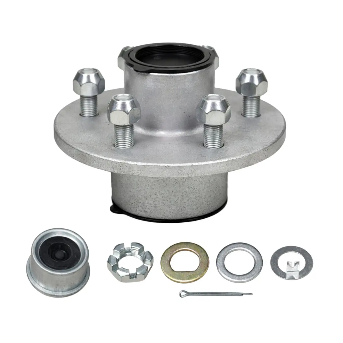 3500 Lb Galvanized Trailer Axle Hub – Pre-Greased – 5 On 4.5" – Complete Hub Kit 1