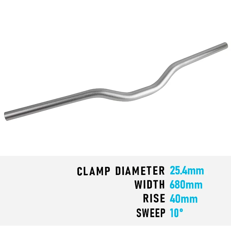 Handlebar Mtb Flat 25.4 X 680Mm 40Mm Rise Alloy Silver 1
