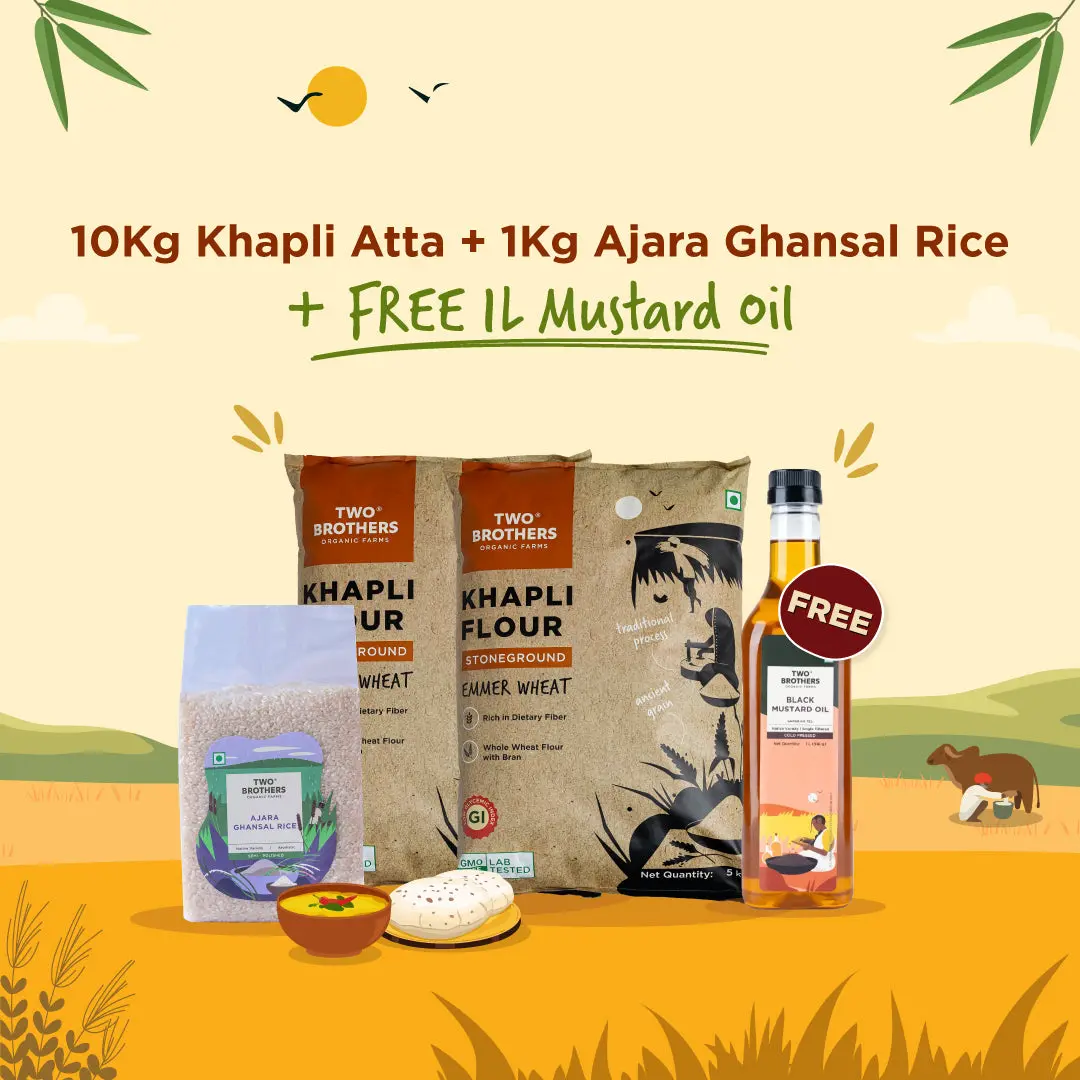 10Kg Khapli Atta + 1Kg Ghansal Rice + Free 1L Mustard Oil 1