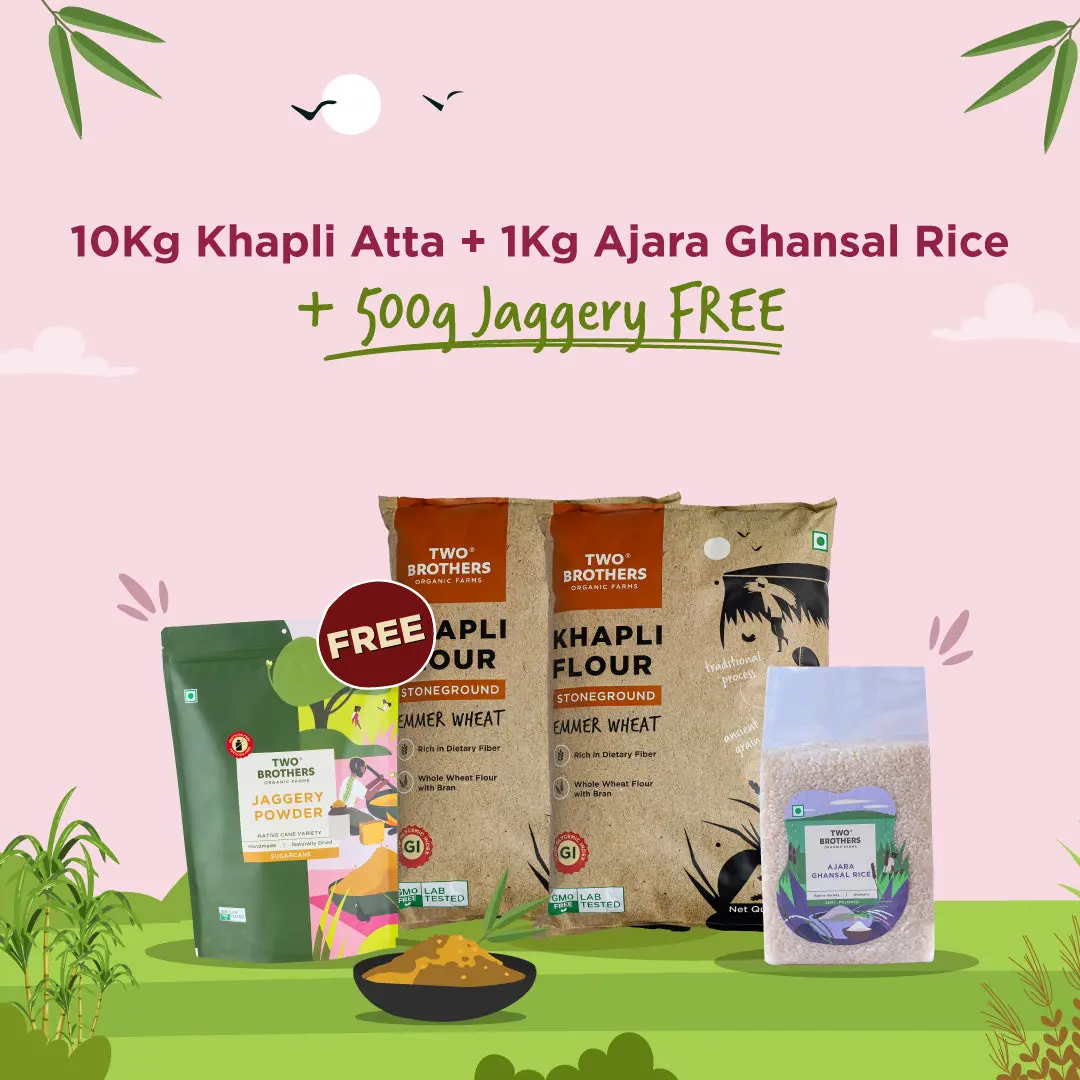10Kg Khapli Atta + 1Kg Ghansal Rice + 500G Jaggery Crushed Granular Free 1