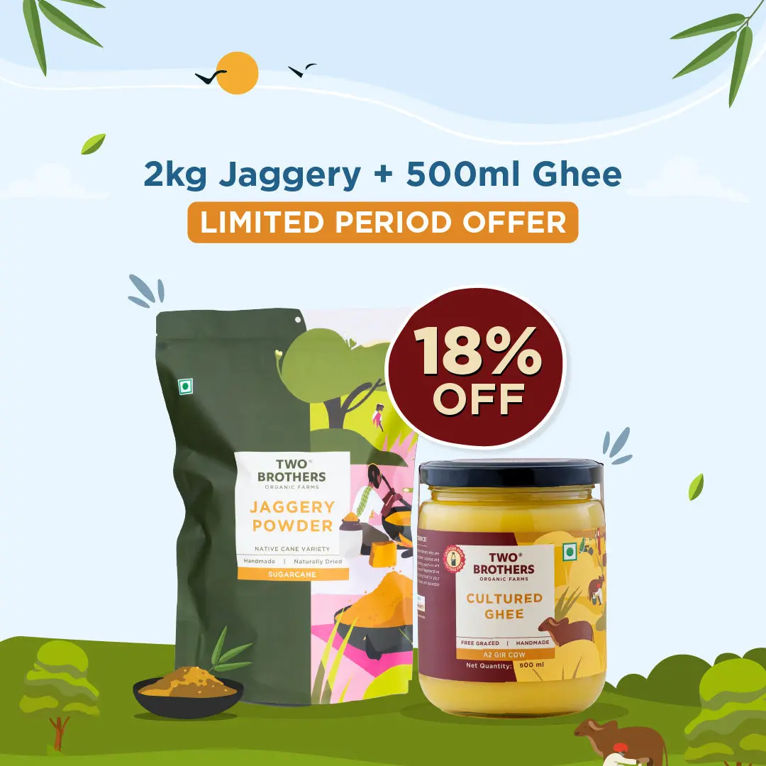 500Ml A2 Cow Ghee + Sugarcane Jaggery Crushed Granular 1