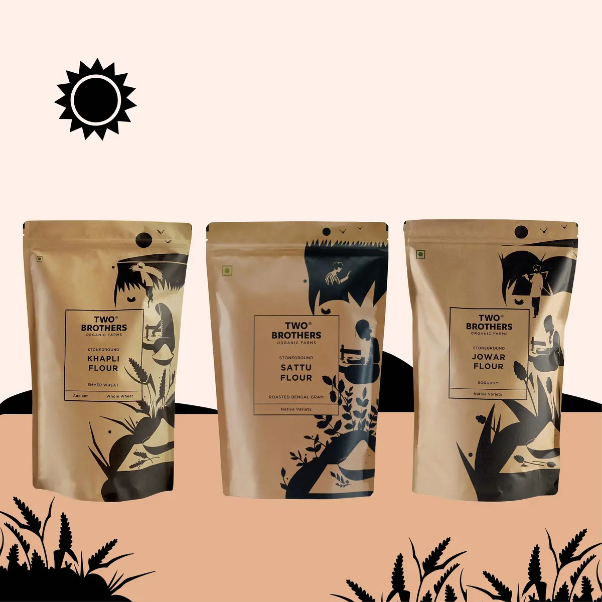Daily Essential Atta Combo - Khapli (2Kg) + Jowar (2Kg) + Sattu (1Kg) 1