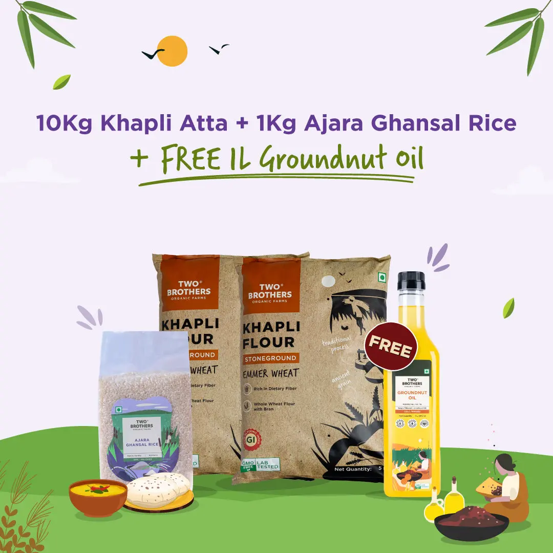 10Kg Khapli Atta + 1Kg Ghansal Rice + Free 1L Groundnut Oil 1