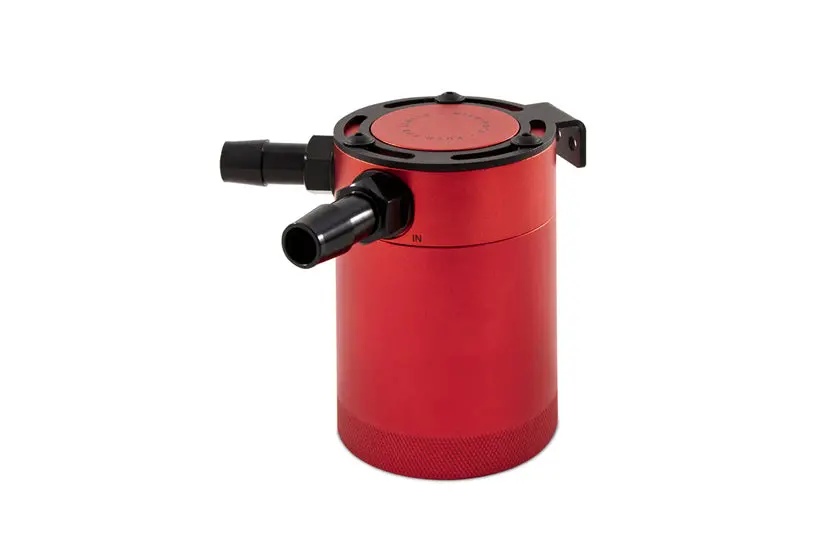 Mishimoto Universal Billet Baffled Oil Catch Can In Red- 2-Port 1