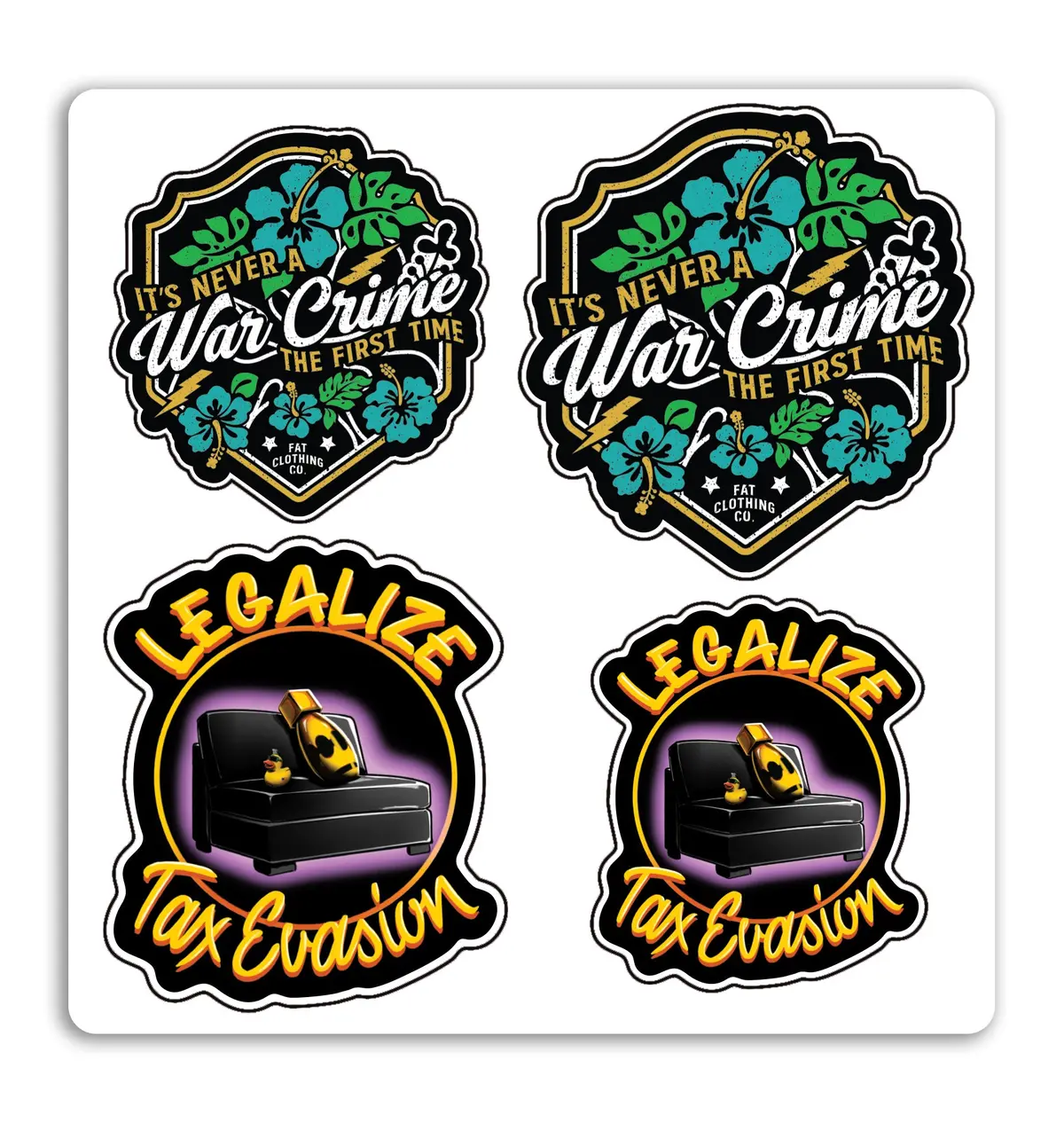 Tax Evasion/ Hawaiian War Crime Sticker Pack 1