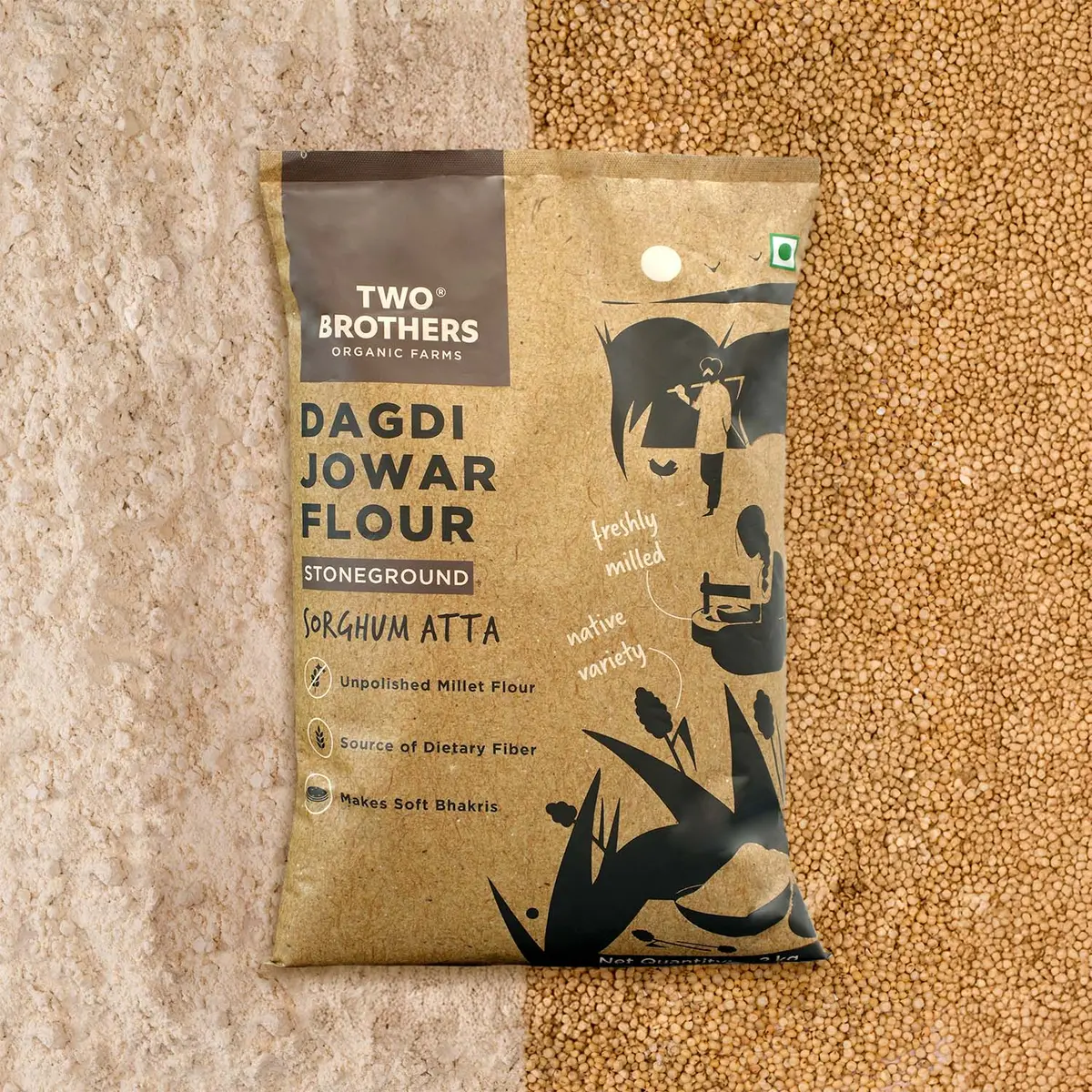 Jowar (Sorghum) Atta, Desi Dagdi Stoneground 1