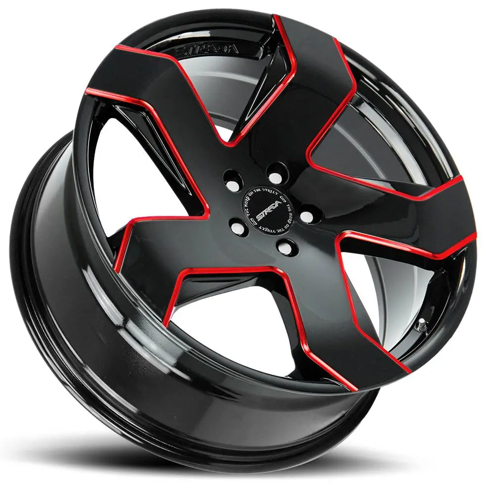 Strada Wheels S65 Coltello Black Red Milled Edge 2