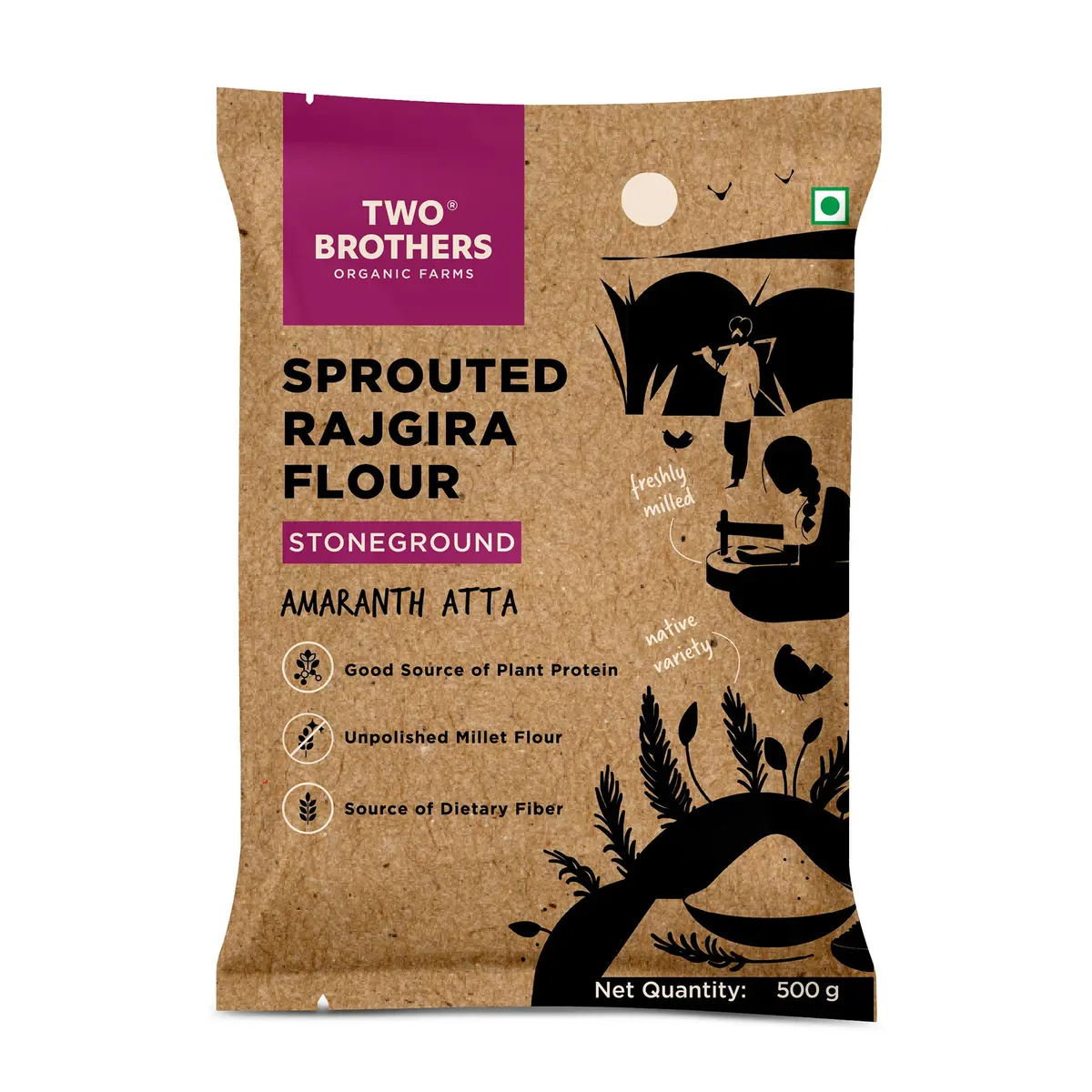 Sprouted Rajgira Atta (Sprouted Amaranth Flour), 500 Gms -Byob 1