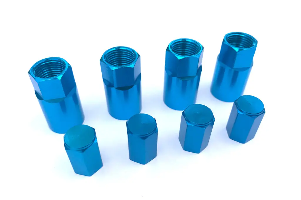 Tpms Billet Covers And Valve Stem Caps In Blue 1