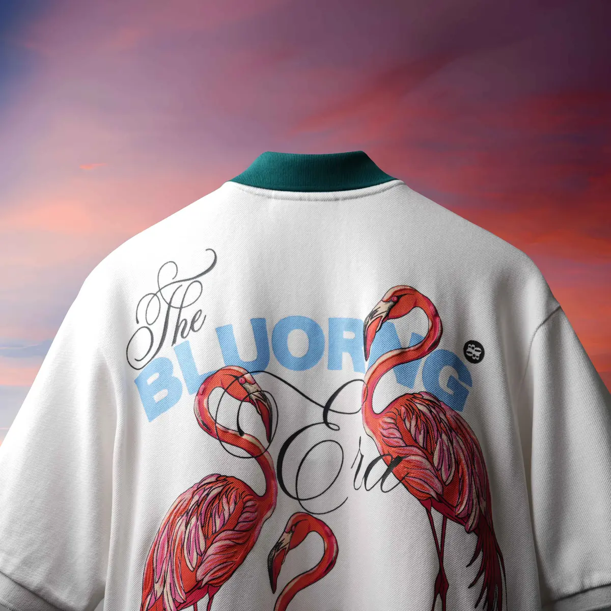 White Emerald Flamingo Polo T-Shirt 1