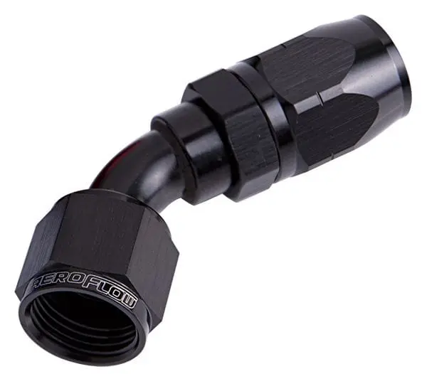 An-4 Swivel Hose Fitting – 45-Degree Black Ptfe-Lined End 1