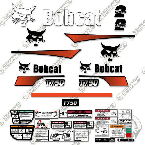 Fits Bobcat T-750 Skid Steer Decal Kit (Curved Stripes) - Alternate Rear Style 1