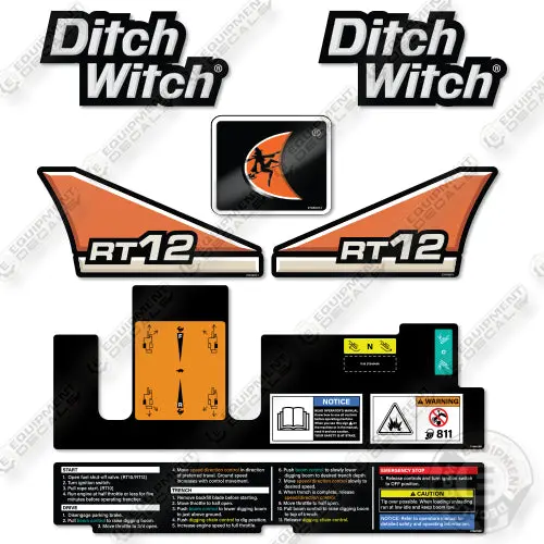 Fits Ditch Witch Rt 12 Decal Kit Trencher- New Style! 1