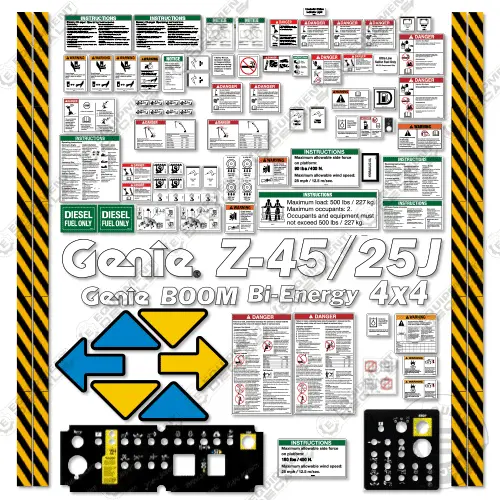Fits Genie Z-45/25J Bi-Powered Decal Kit Boom Lift (Z452507a-34011-Z452516a-5529) 1