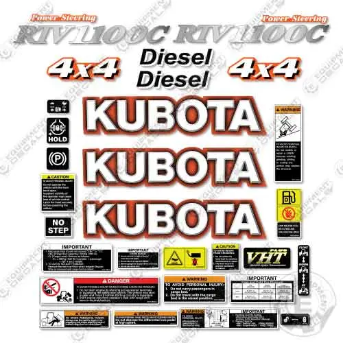 Fits Kubota Rtv1100c Utility Vehicle Decal Kit 1