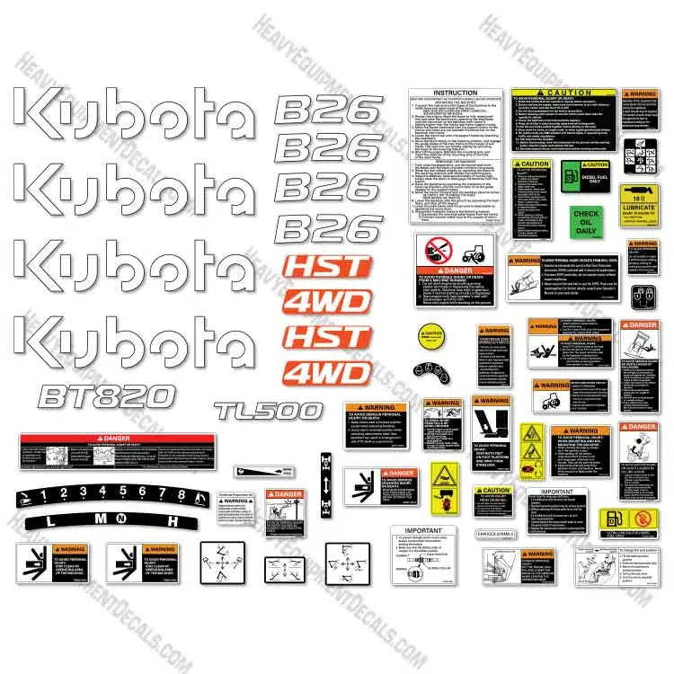 Fits Kubota B26 Decal Kit Backhoe - New Style 1