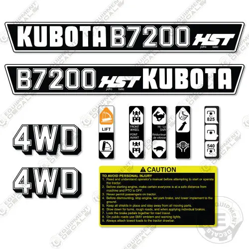 Fits Kubota B7200 Hst Decal Kit Tractor 1