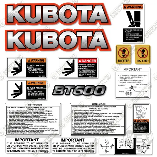 Fits Kubota Bt600 Decal Kit Backhoe Attachment 1