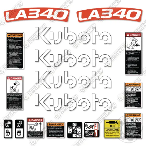 Fits Kubota La340 Decal Kit Tractor Front End Loader - New Style! 1