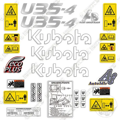 Fits Kubota U35-4 Decal Kit Mini Excavator (New Style) 1