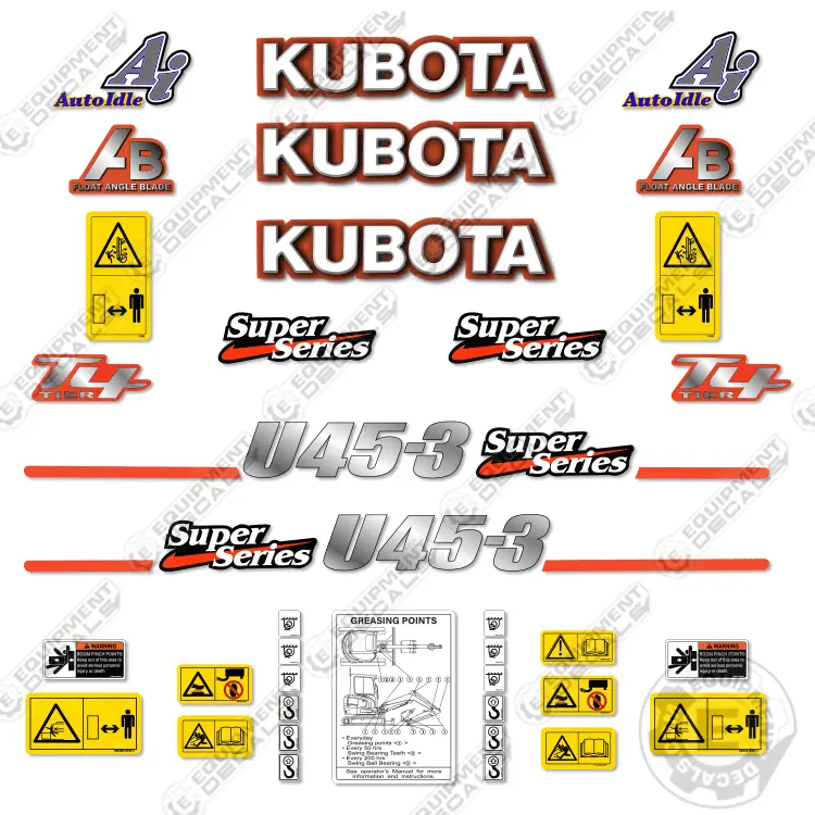 Fits Kubota U45-3 Decal Kit Mini Excavator 1