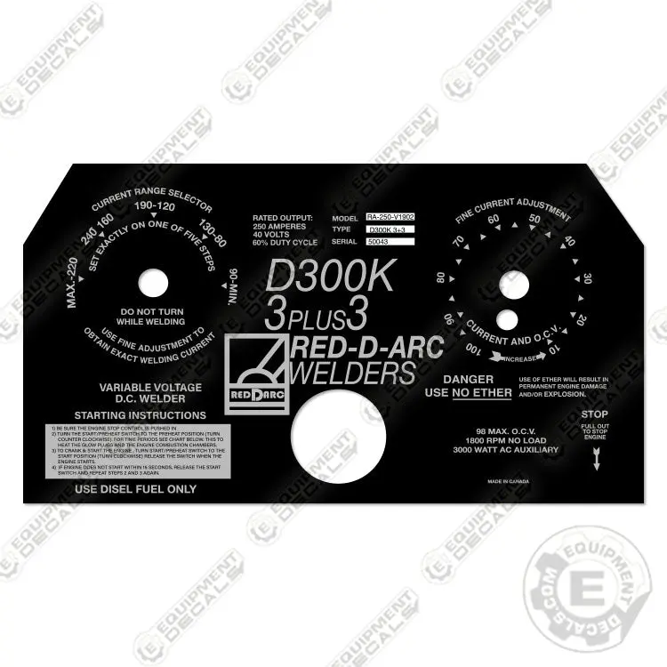 Fits Red D Arc D300k 3 Plus 3 Welder Faceplate 1
