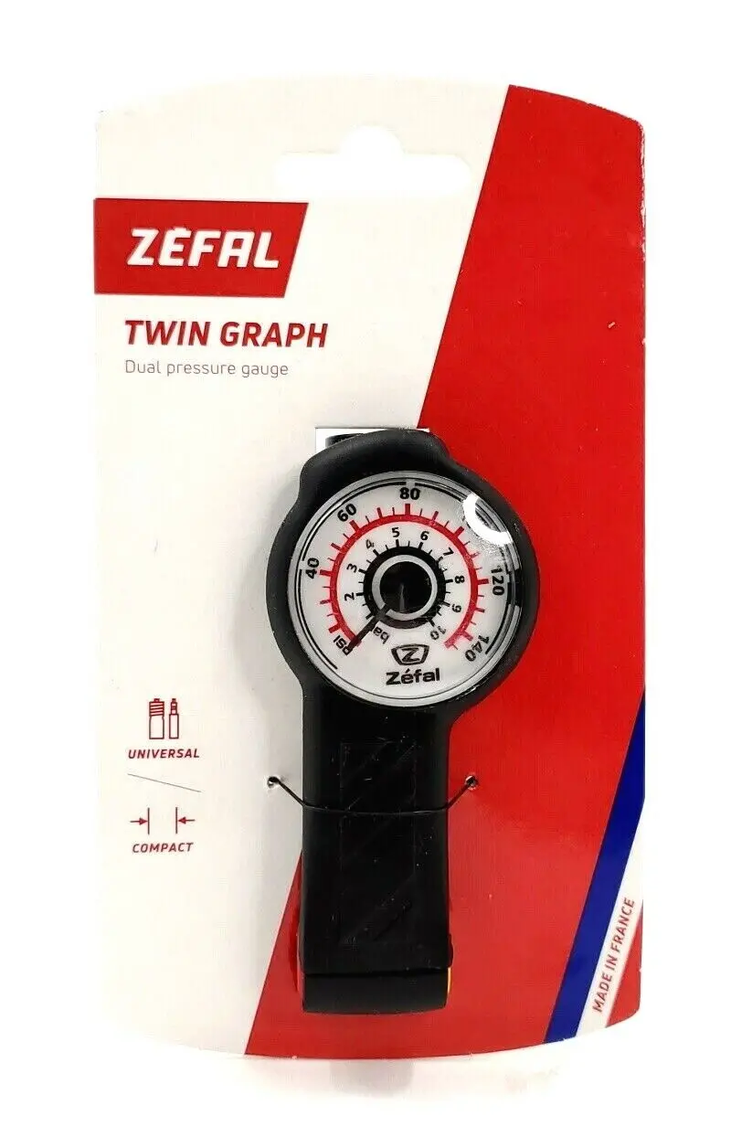 Zefal Twin Graph Tire Pressure Gauge Tool Pv/Sv 160Psi 1