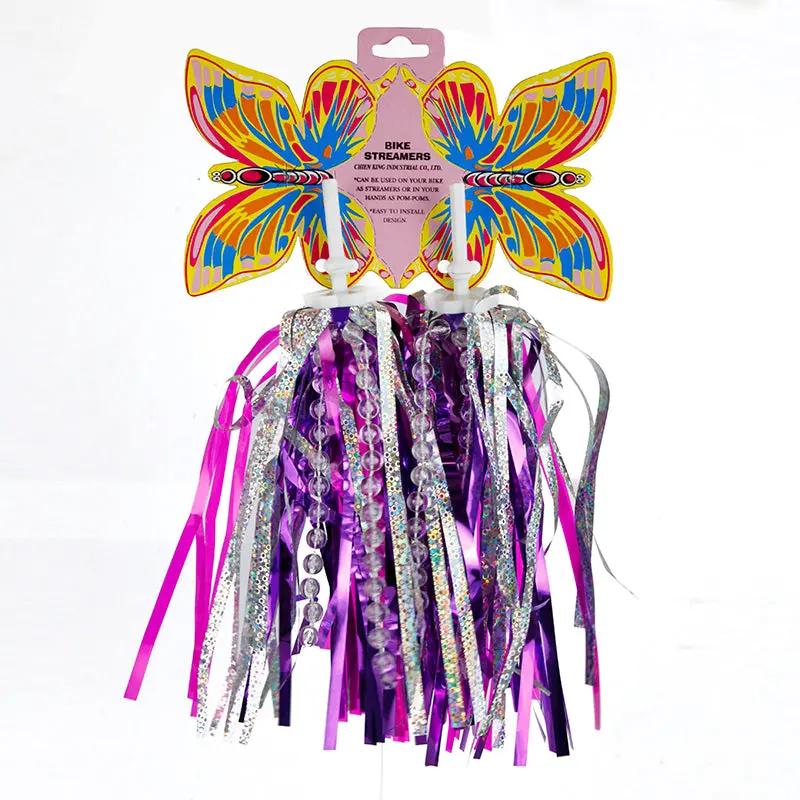 Kids Handlebar Streamers - Pink, Purple, Silver Beads 1