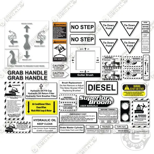 Fits Superior Broom Warning Decal Kit For Street Sweeper 1