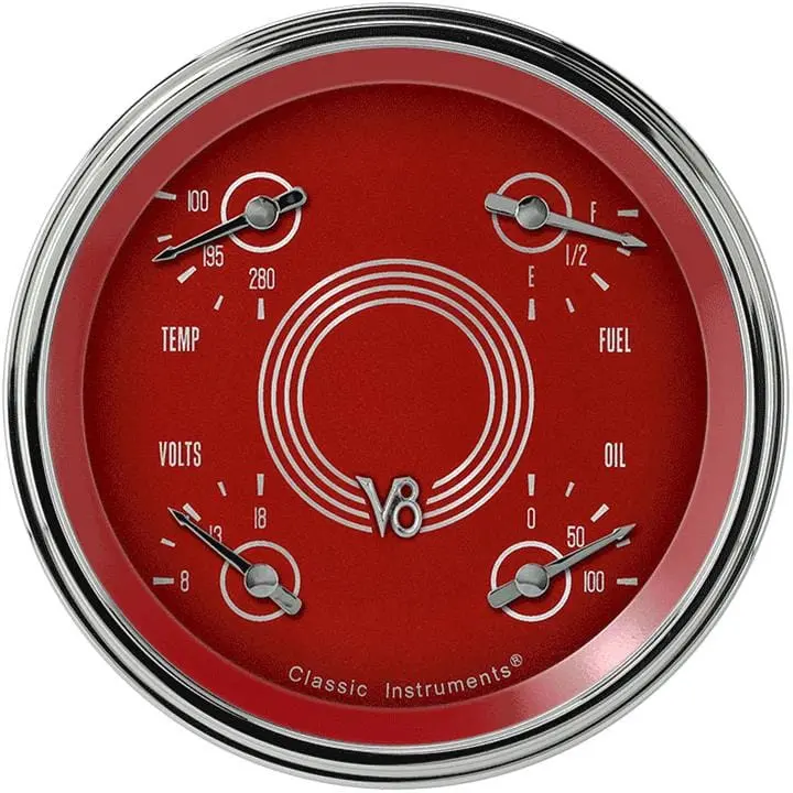 Classic Instruments V8Rs75Slc Red Steelie Series Gauge Set 1