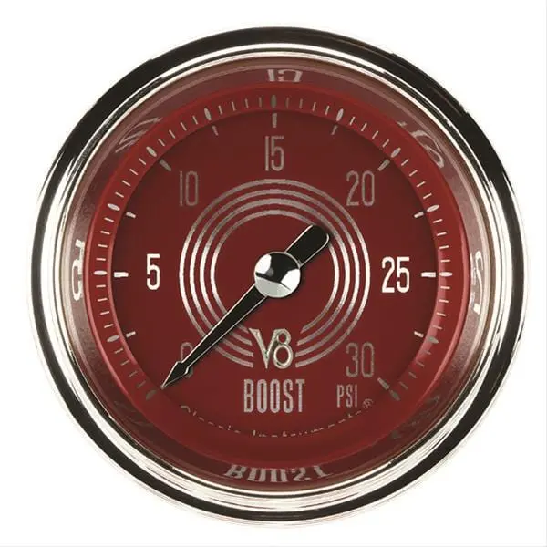 Classic Instruments V8 Red Steelie Series Gauges – 2-1/16" Diameter, Chrome Bezel (V8Rs142Shc) 1