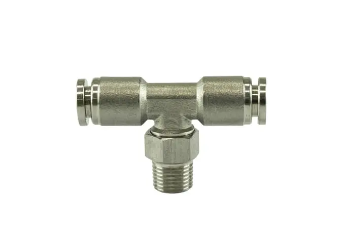 1/8" Npt Stainless Steel Tee Fitting For Push-Loc Hose – 1/4" Port Size 1